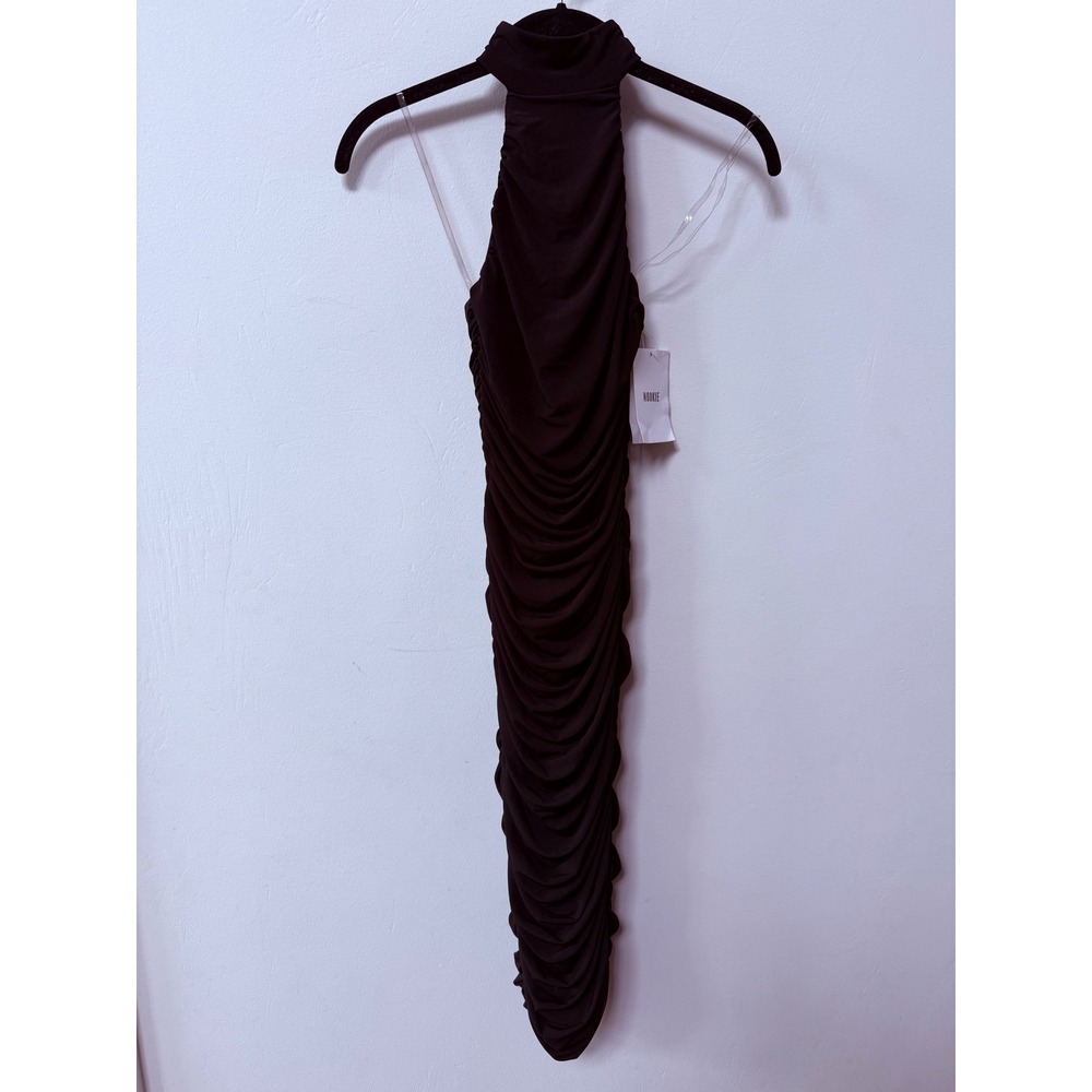 NWT Nookie Womens Rosie Midi Dress Black XS Ruched Bodycon Halter Cocktail Party - Picture 3 of 7